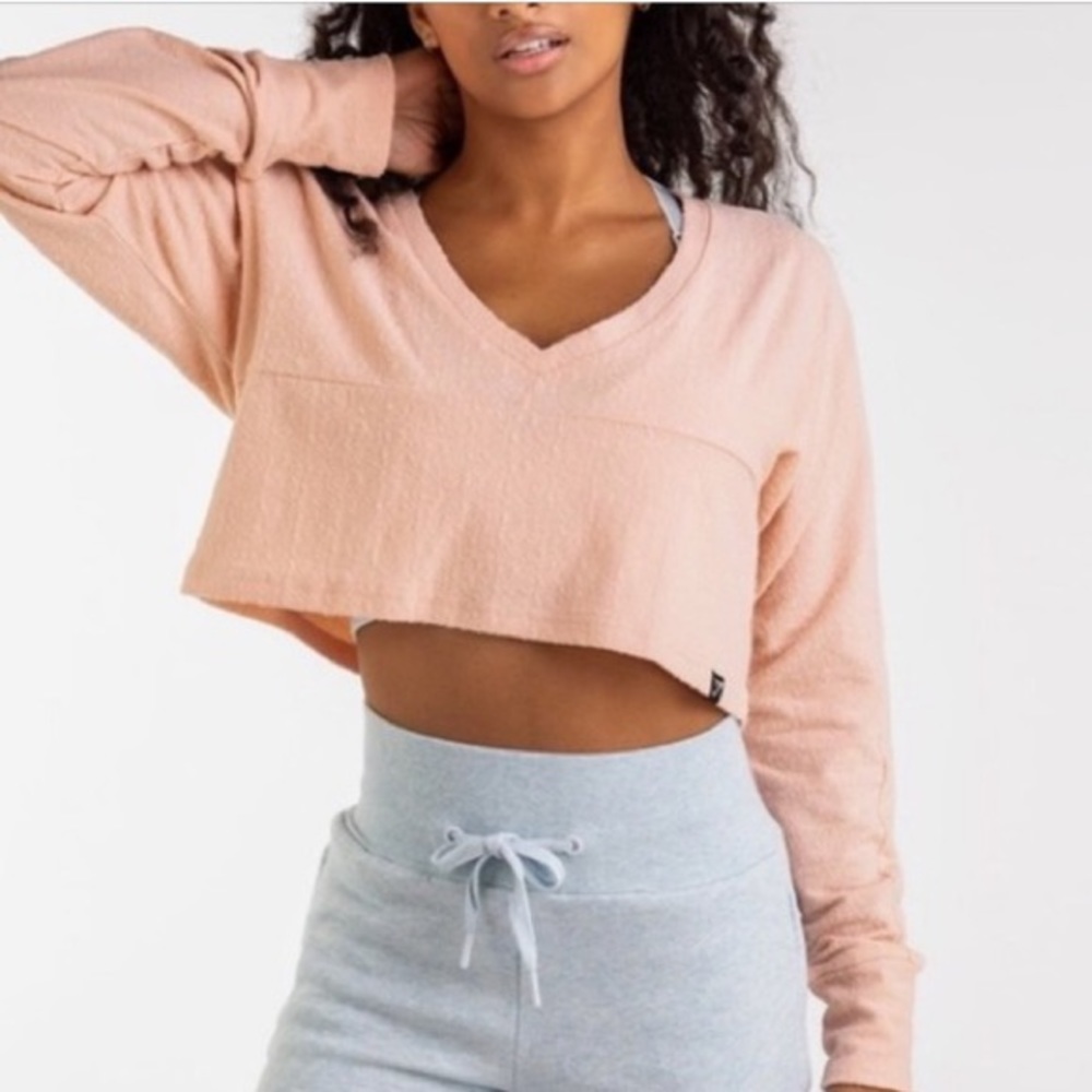 Gymshark Women Crop Towel Tee Long Sleeve Peach S